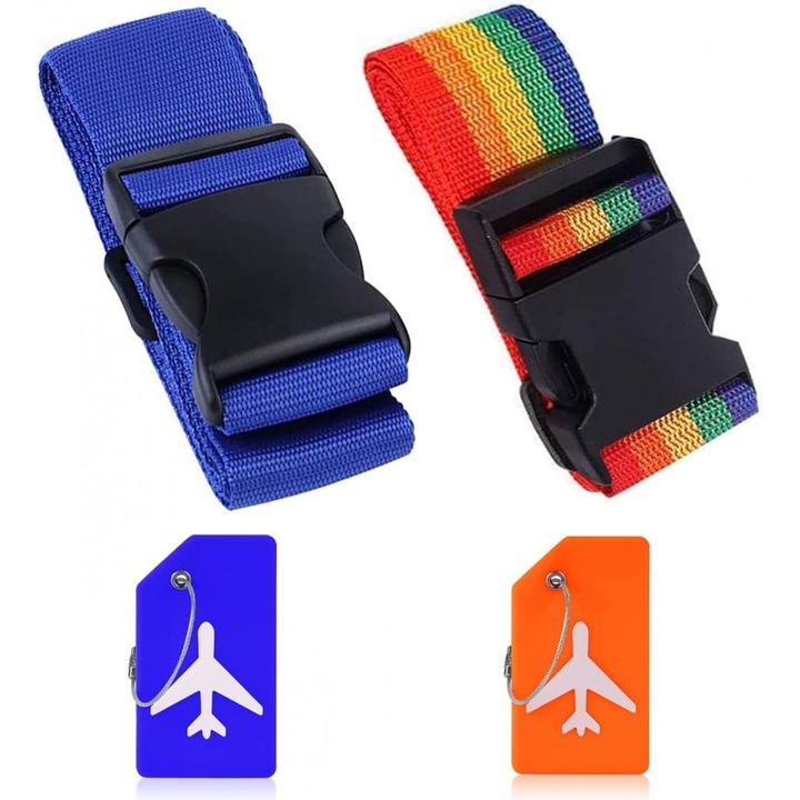 Комплект от 2 ремъка за багаж с 2 етикета ANBOO, найлон/полипропилен, многоцветен