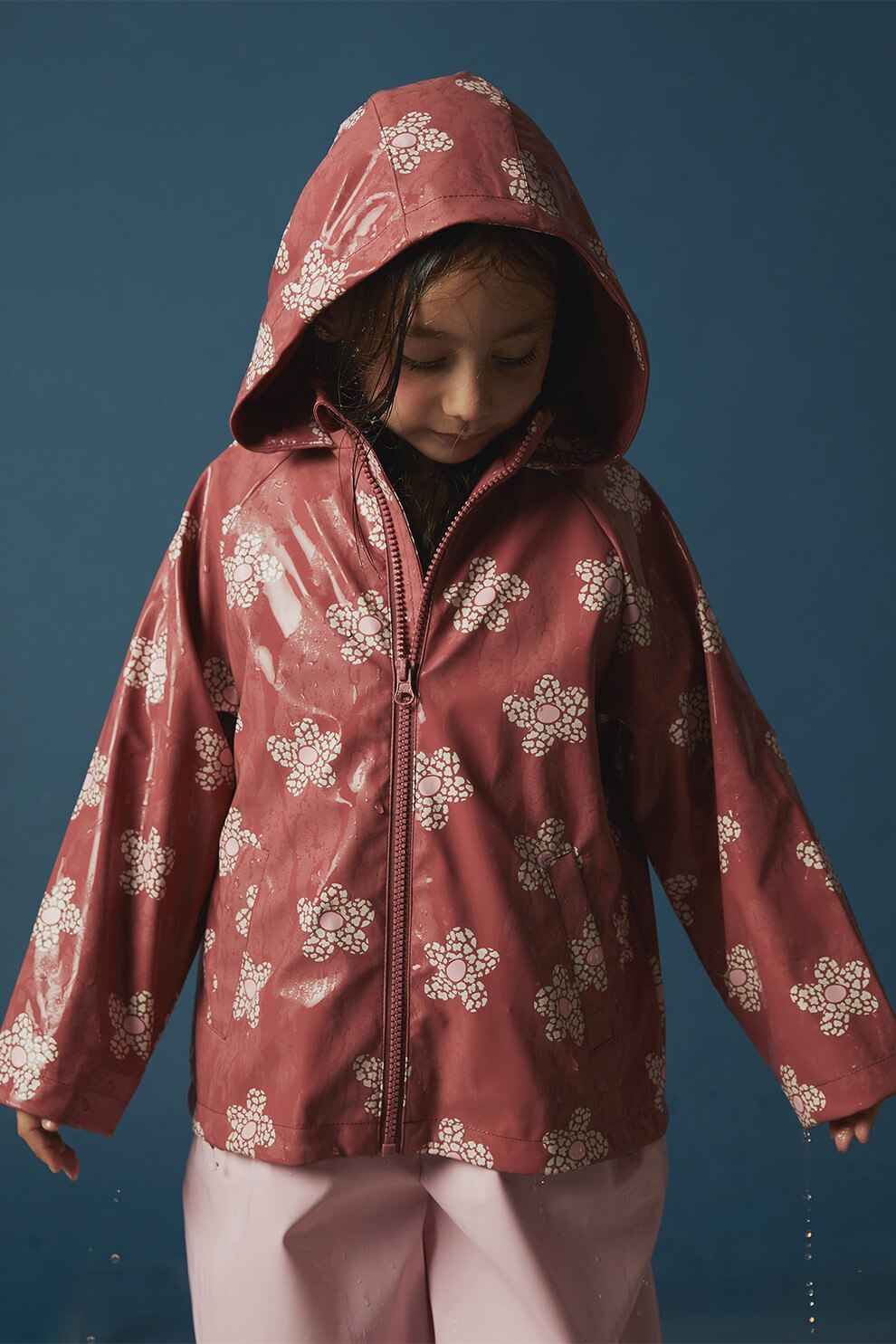 K☆116　Y LC WAIKIKI, Jacheta impermeabila cu model floral, Rosu capsuna