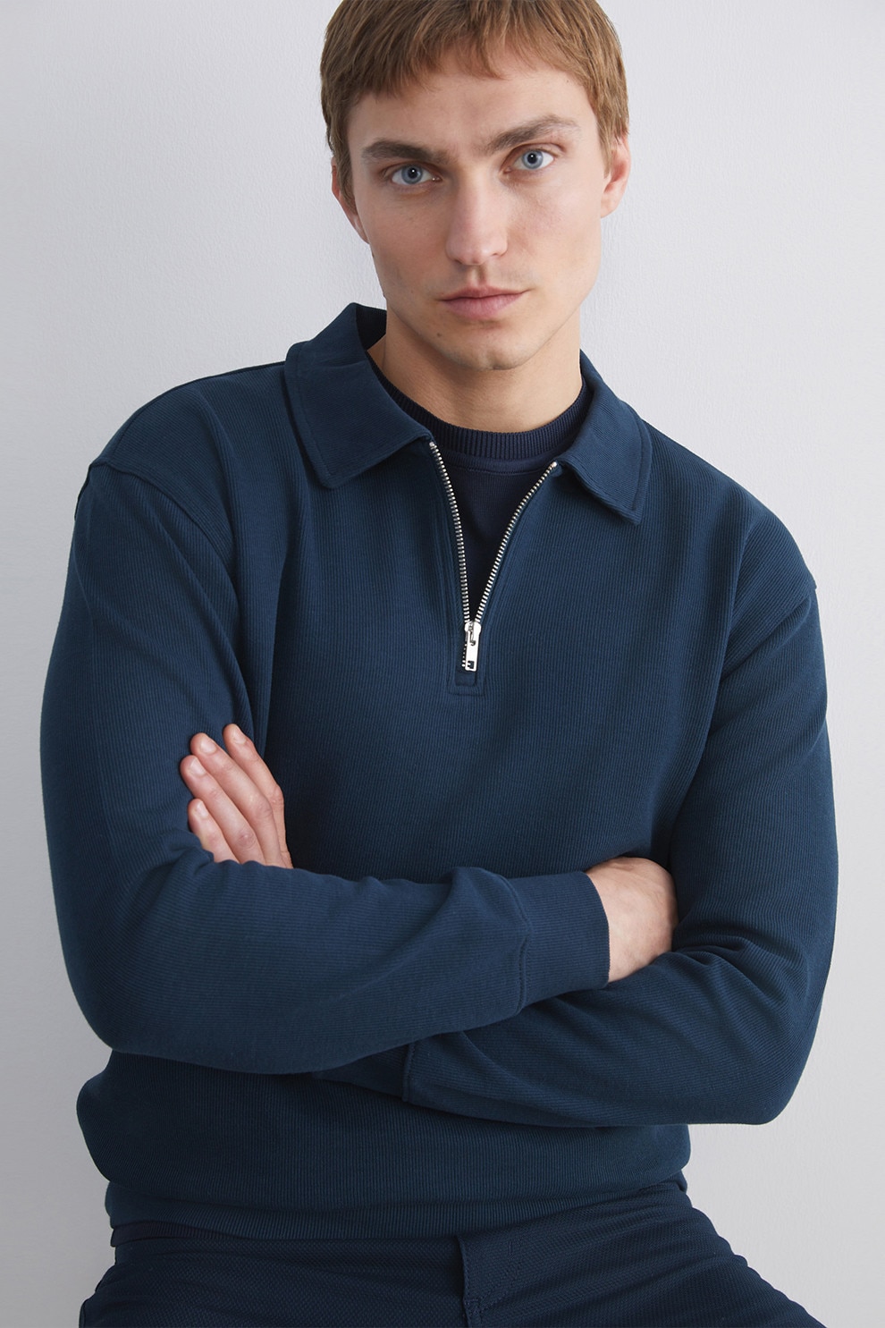 LC WAIKIKI, Bluza polo de trening cu fenta cu fermoar, Albastru