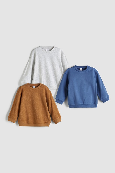 LC WAIKIKI, Set de bluze de trening din bumbac - 3 piese, Alb/Maro deschis/Albastru deschis