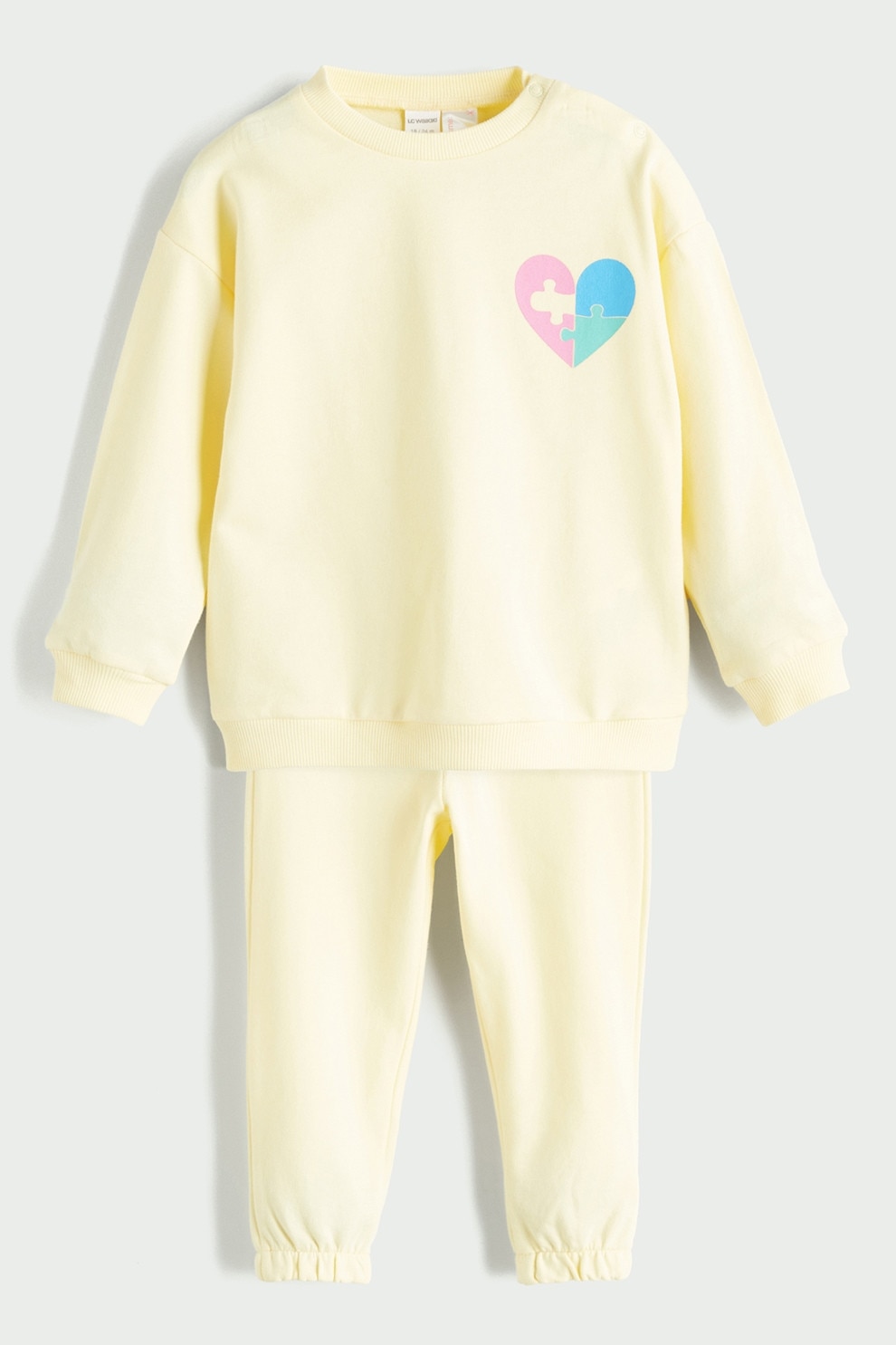 LC WAIKIKI, Pijama cu pantaloni lungi din amestec de bumbac, Galben pal, Roz, Albastru, 80-86 CM