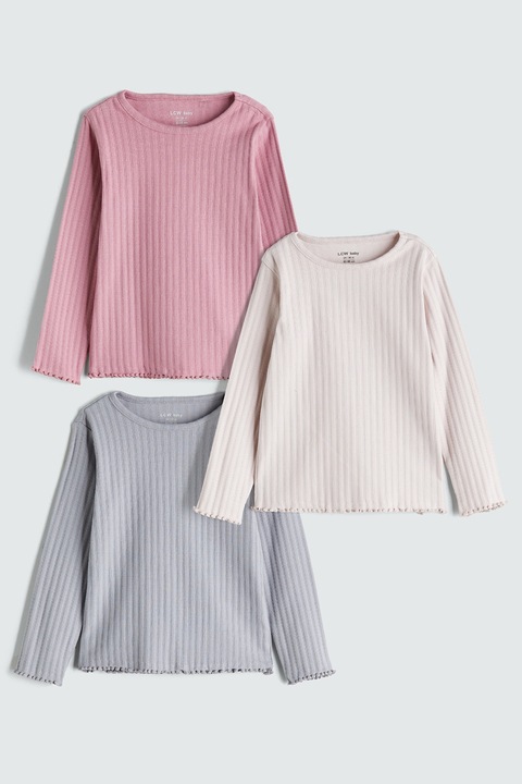 LC WAIKIKI, Set de bluze slim-fit - 3 piese, Gri carbune/Alb murdar/Roz prafuit
