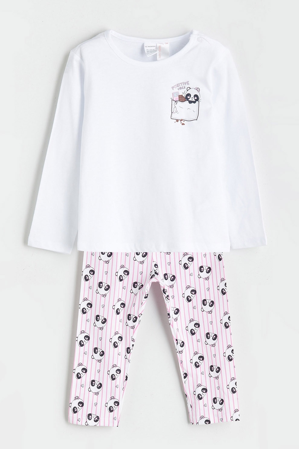 LC WAIKIKI, Pijama lunga cu model, Negru, Roz pastel, Alb optic, 74-80 CM