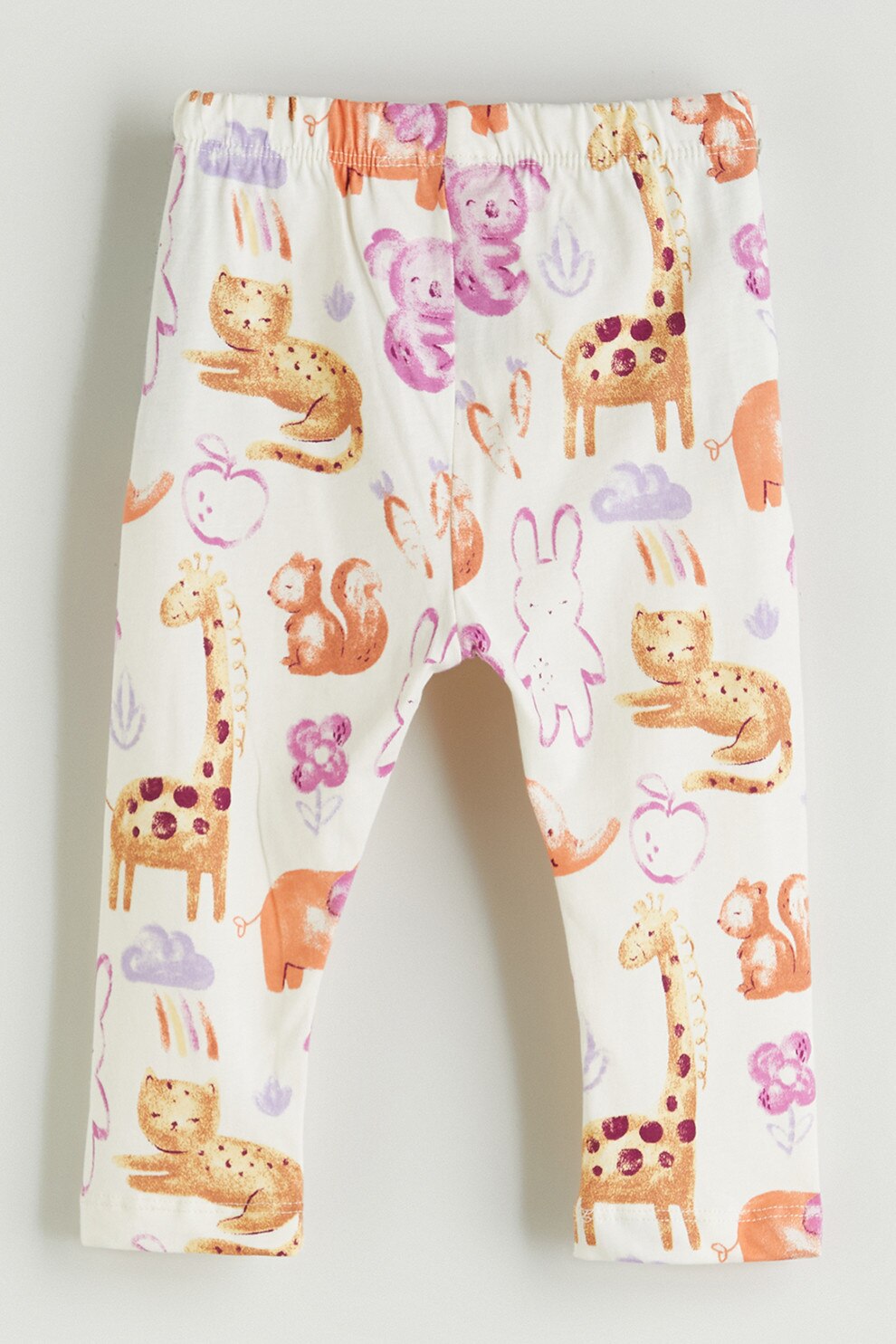 LC WAIKIKI, Pantaloni de pijama cu imprimeu cu animale si talie elastica, Alb fildes, Portocaliu stins, Ametist, 68-74 CM