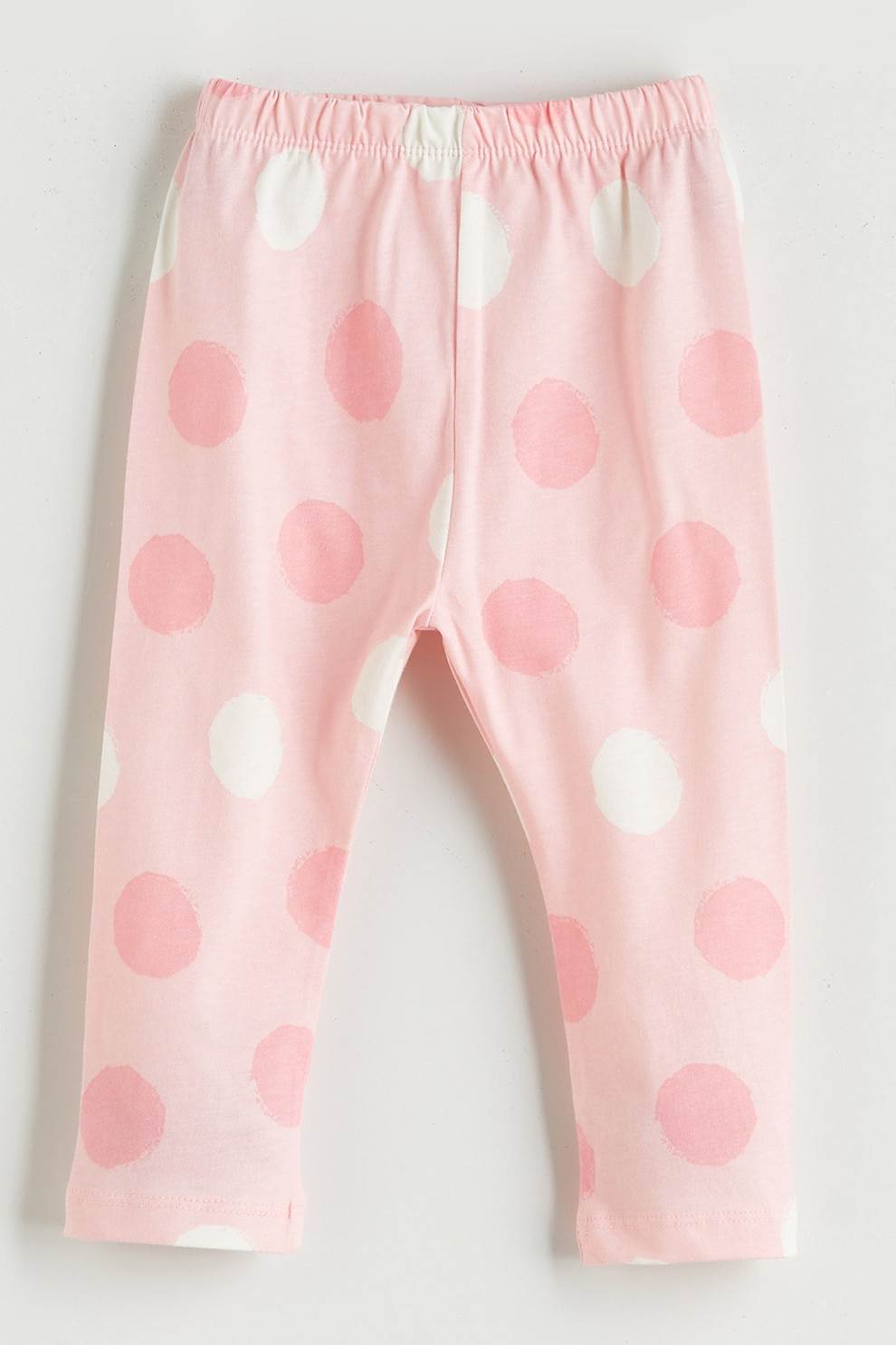 LC WAIKIKI, Pantaloni de pijama cu model cu buline si talie elastica, Alb, Roz somon, 62-68 CM