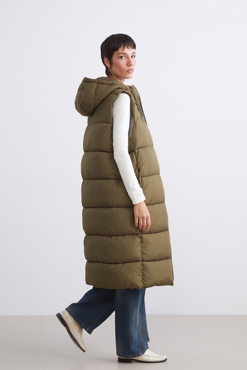 LC WAIKIKI, Vesta lunga si matlasata cu gluga, Kaki, 38