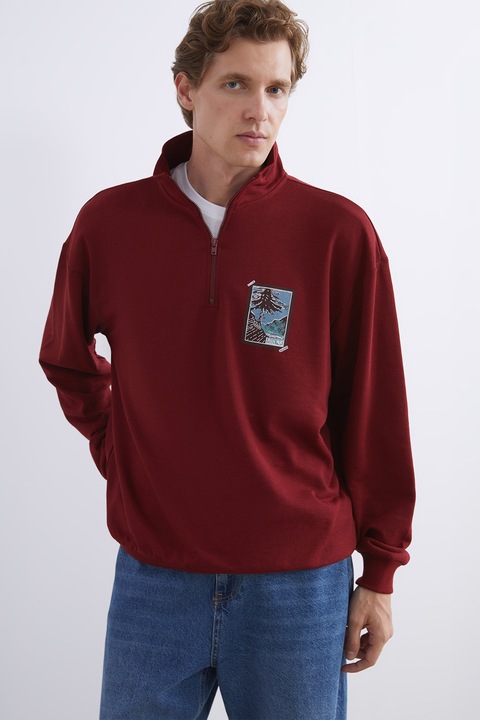 LC WAIKIKI, Bluza de trening cu fenta cu femoar, Rosu inchis