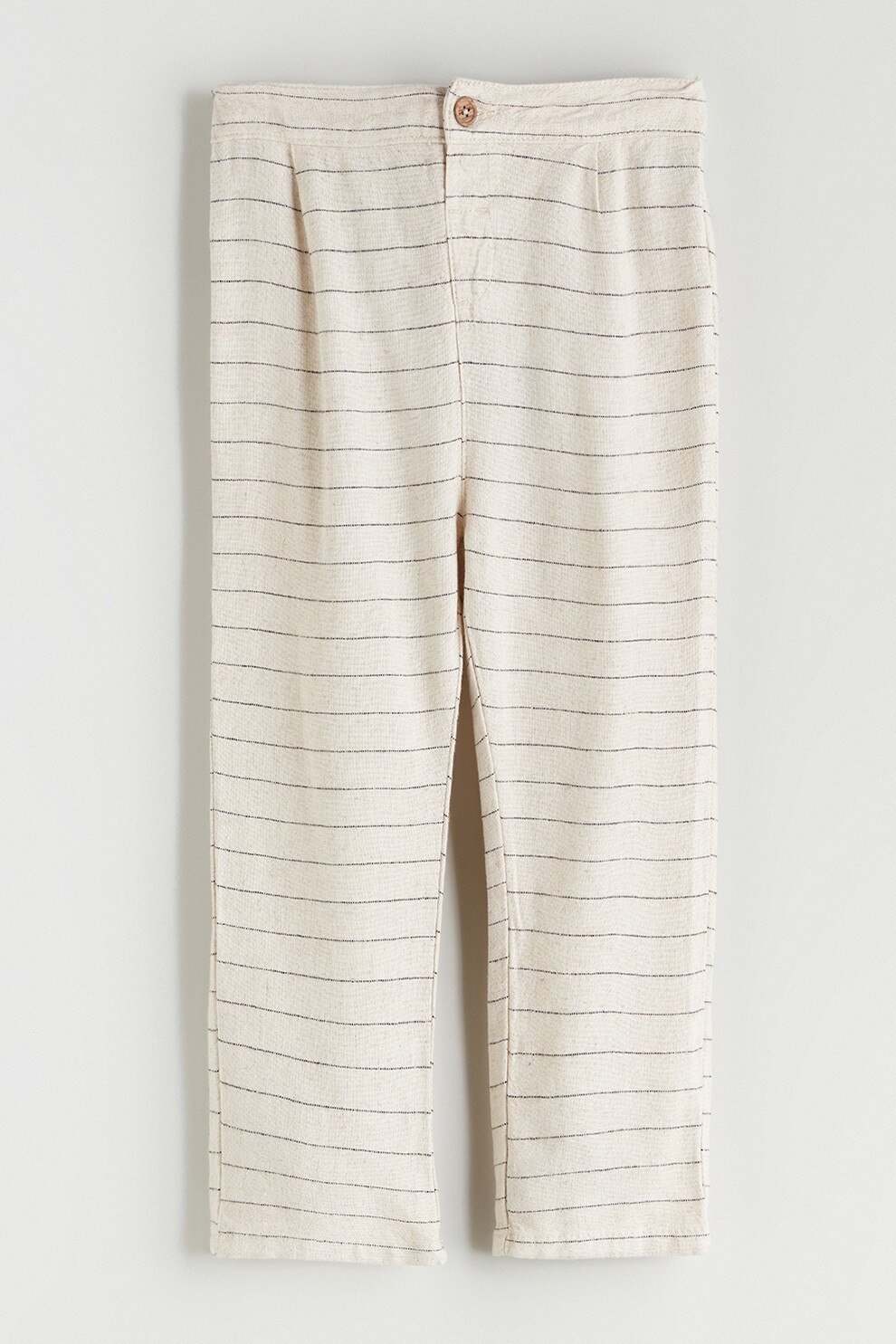 LC WAIKIKI, Pantaloni din amestec de in cu talie elastica, Alb fildes, Negru, 86-92 CM