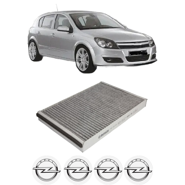 Filtru habitaclu polen Carbon OPEL ASTRA H (A04) 1.6 Turbo (L48) din 2007-2010 KW 132 CP 180 CMC 1598, Auto, Bosch, 4x Stickere auto cu OPEL