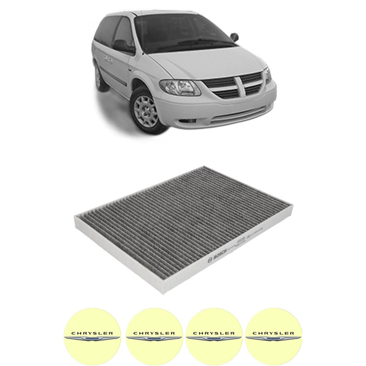 Filtru habitaclu polen Carbon CHRYSLER VOYAGER / GRAND VOYAGER IV (RG) 2.5 CRD din 2001-2008 KW 105 CP 143 CMC 2499, Auto, Bosch, 4x Stickere auto cu CHRYSLER