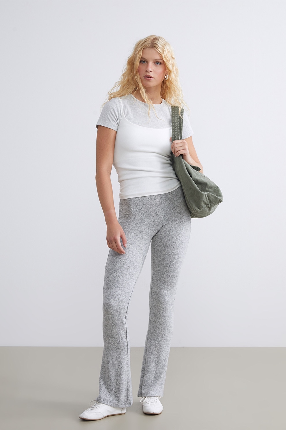LC WAIKIKI, Pantaloni evazati cu talie inalta, Gri melange, XL