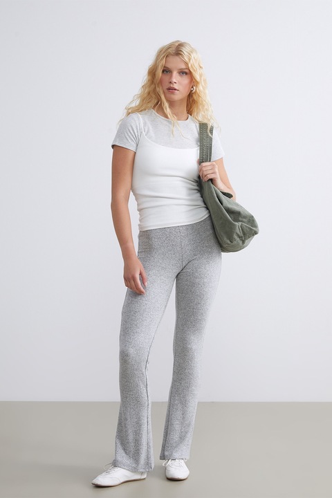 LC WAIKIKI, Pantaloni evazati cu talie inalta, Gri melange