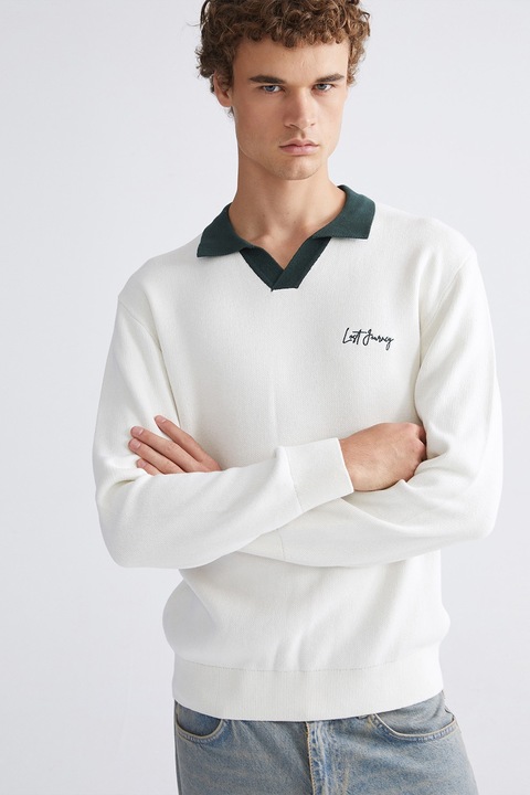 LC WAIKIKI, Pulover polo de bumbac, Alb/Gri