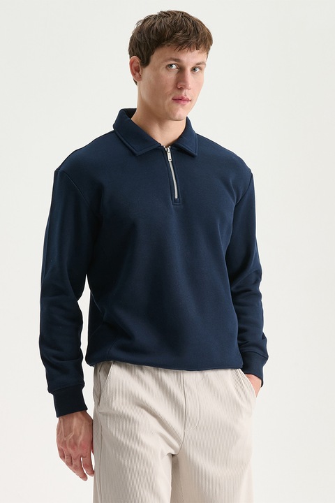 LC WAIKIKI, Bluza de trening polo cu fenta scurta cu fermoar, Bleumarin