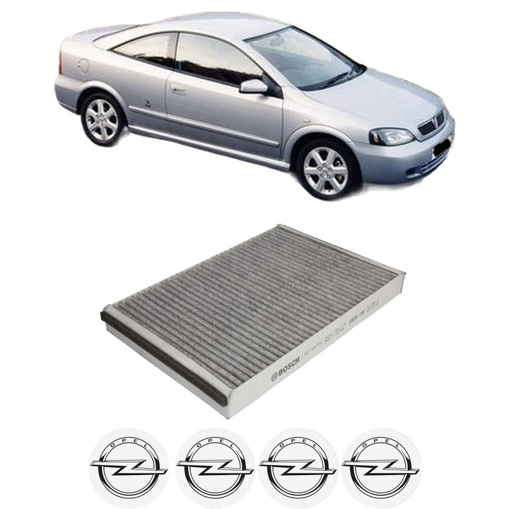 Filtru habitaclu polen Carbon OPEL ASTRA G Coupe (T98) 2.0 16V Turbo (F07) din 2001-2005 KW 141 CP 192 CMC 1998, Auto, Bosch, 4x Stickere auto cu OPEL