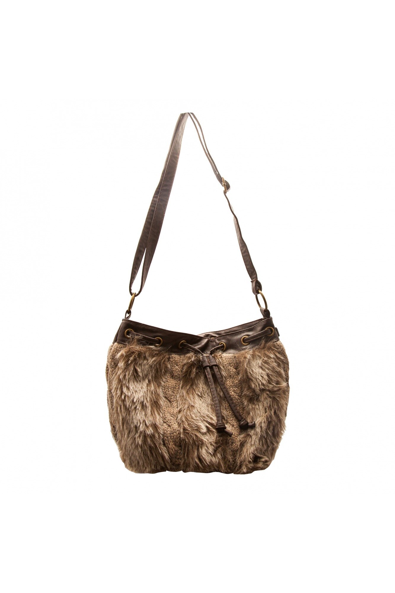 Geanta tricotata cu blanita Ab Collezioni, Maro/Gri, pentru femei