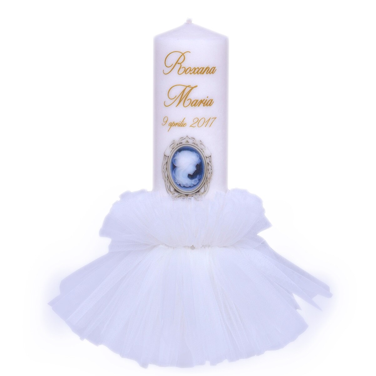 Lumanare de botez personalizata Camee