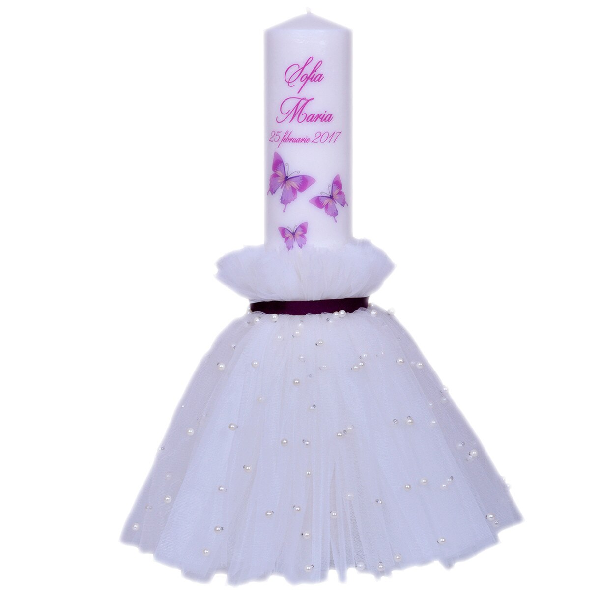 Lumanare de botez personalizata Fluturasi