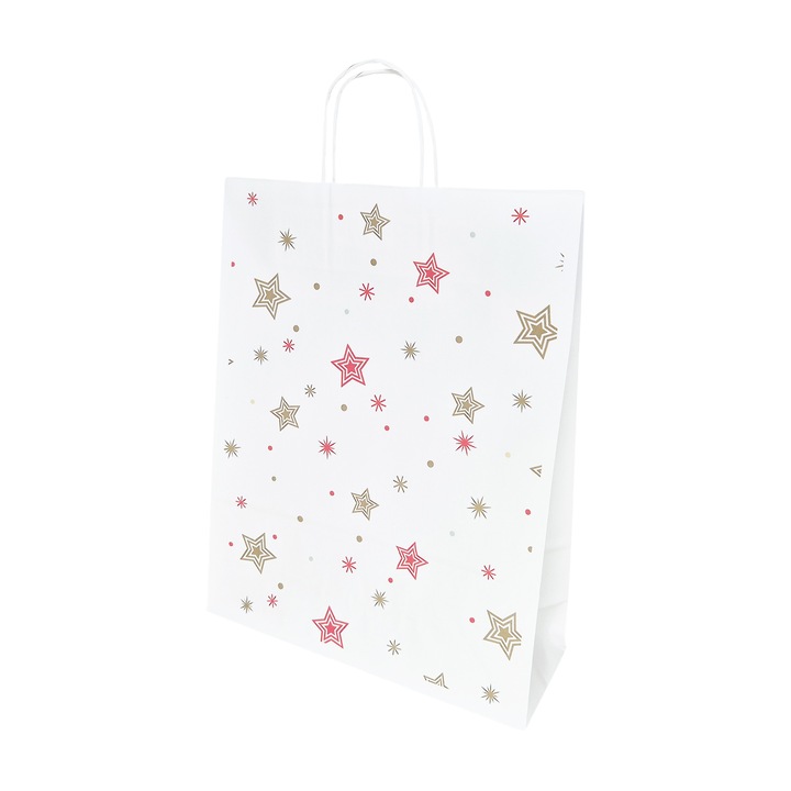 Set 200 bucati Pungi Hartie Model 4 Craciun, 32 x 41 x 12cm, kraft Alb