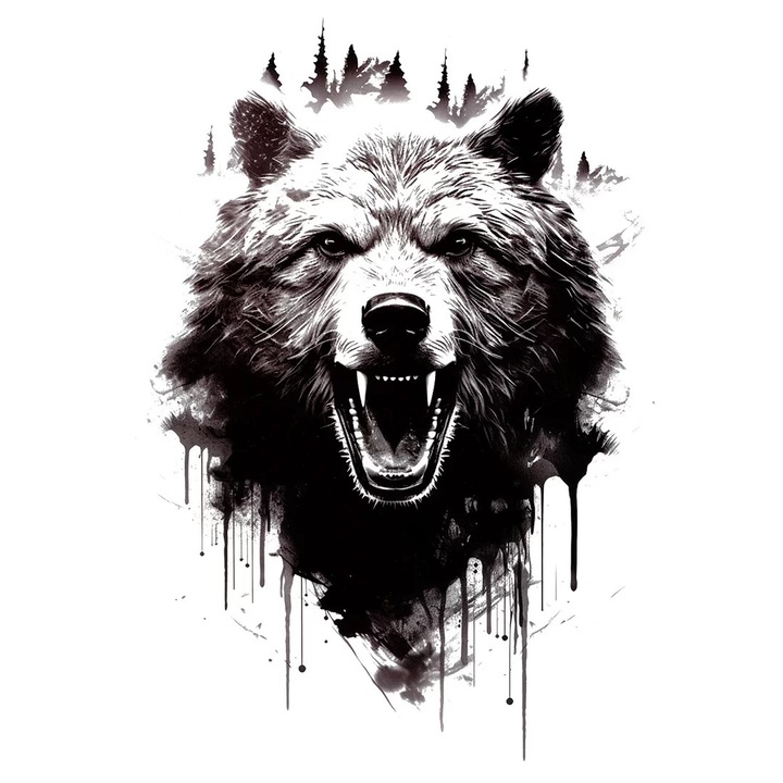Tatuaj temporar, Flash Tattoos Romania, The Forest Bear, rezistent la apa, aplicare rapida, 21 x 15 cm