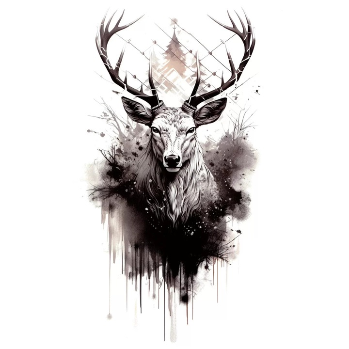 Tatuaj temporar, Flash Tattoos Romania, Royal Stag, rezistent la apă, 21 x 15 cm