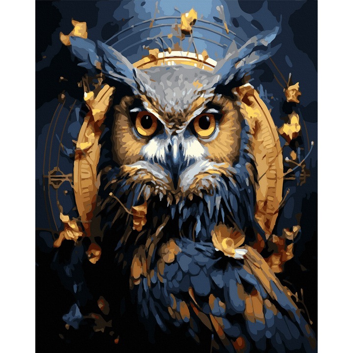 Комплект картина по номера, с рамка, Eagle Owl - gold paint, 40x50 см