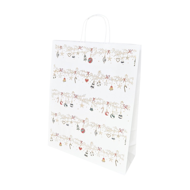 Set 200 bucati Pungi Hartie Model 6 Craciun, 32 x 41 x 12cm, kraft Alb