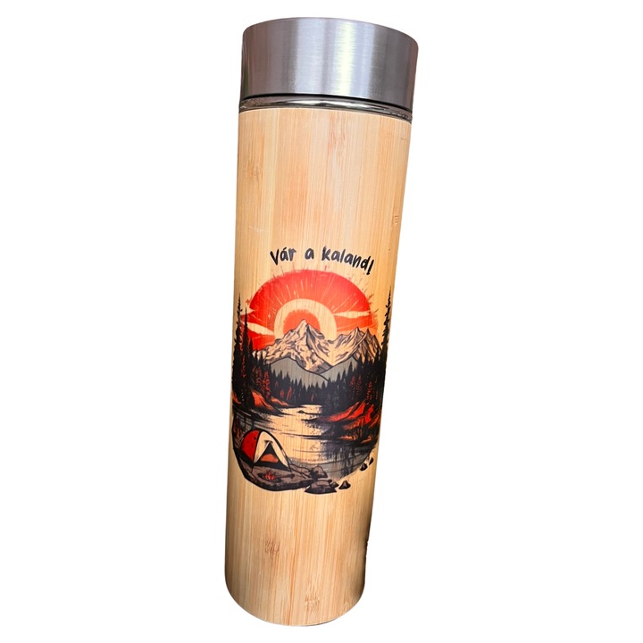 KINATA 500ml fém és bambusz termosz – kaland a természetben