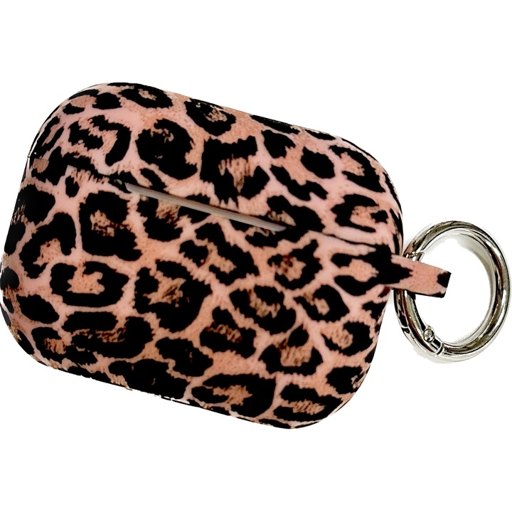 Fülhallgató tok, AirPods Pro kompatibilis, rózsaszín leopárd, puha szilikon