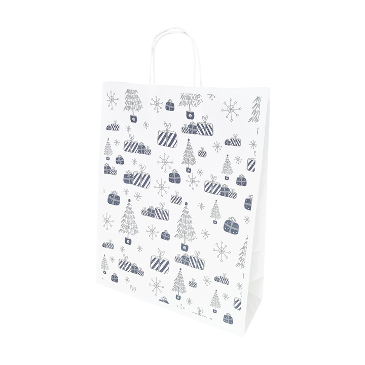 Set 200 bucati Pungi Hartie Model 7 Craciun, 32 x 41 x 12cm, kraft Alb