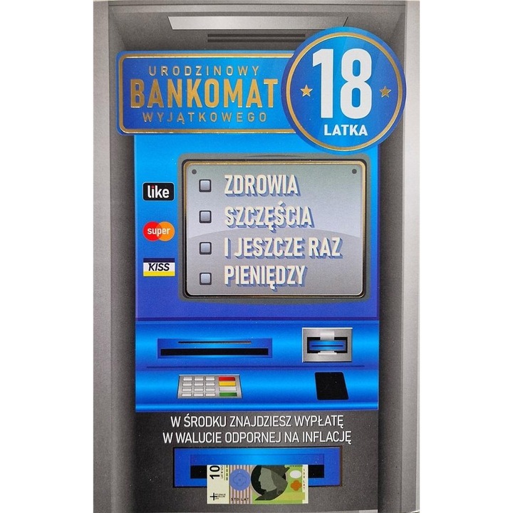 Felicitare YEKU, karnet urodziny 18, zloty, 350g