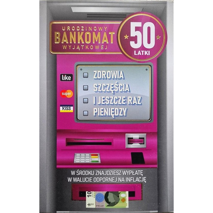 Felicitare YEKU, karnet urodziny 50, zlocenie, 350g