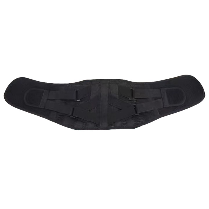 Centura Compresie Lombara Dubla cu Fir de Cupru, 4 placi aluminiu + 1 suport biomimetic extractibil, 8 benzi elastice de compresie, Pentru dureri musculare/spate, Negru, Marime M