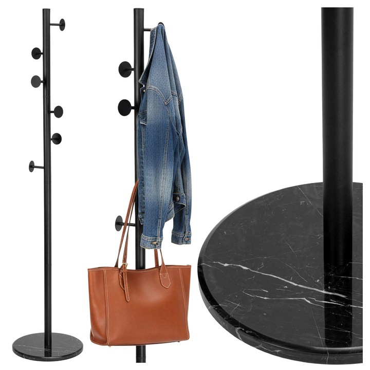 Cuier metalic cu baza metalica, 6 carlige, inaltime 174cm, negru