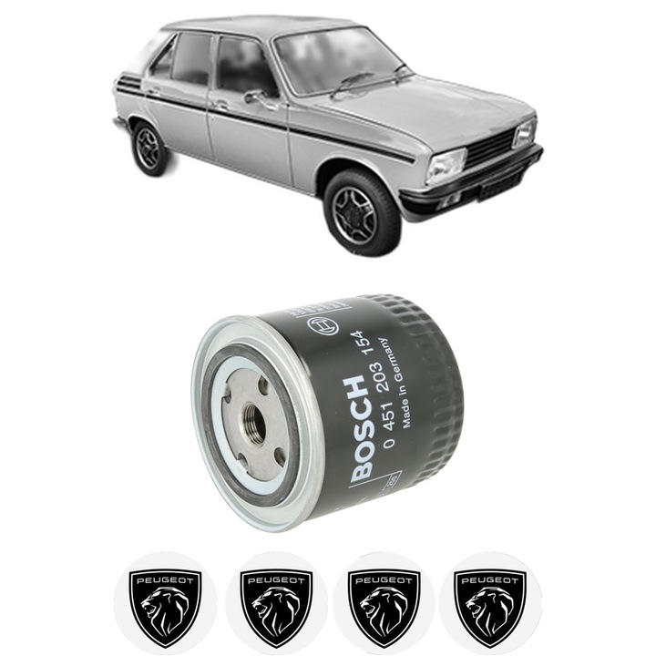 Filtru ulei PEUGEOT 104 1.4 din 1979-1983 KW 53 CP 72 CMC 1360, auto, Bosch, 4x Stickere auto cu PEUGEOT