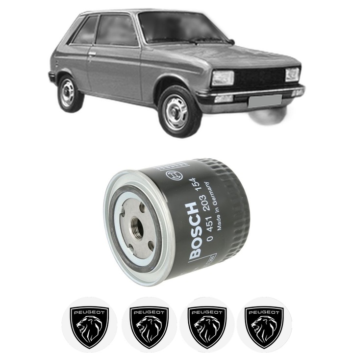 Filtru ulei PEUGEOT 104 Coupe 1.1 din 1975-1980 KW 49 CP 67 CMC 1124, auto, Bosch, 4x Stickere auto cu PEUGEOT