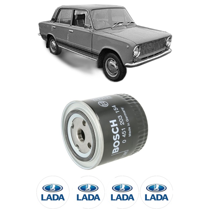 Filtru ulei LADA 1200-1600 1600 N/L (VAZ2106, VAZ2103) din 1979-2005 KW 57 CP 78 CMC 1569, auto, Bosch, 4x Stickere auto cu LADA