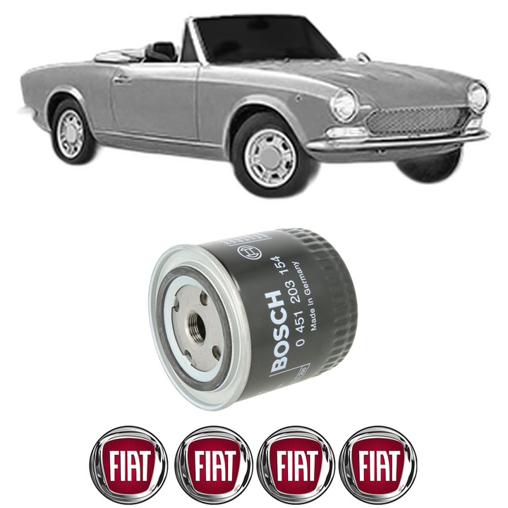 Filtru ulei FIAT 124 Spider (124_) 1800 Sport (CS1) din 1973-1975 KW 82 CP 112 CMC 1739, auto, Bosch, 4x Stickere auto cu FIAT