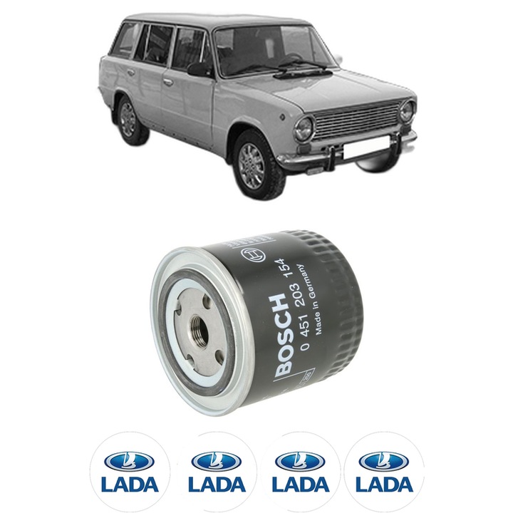 Filtru ulei LADA 1200-1500 Estate 1.3 1300 din 1974-1979 KW 51 CP 69 CMC 1294, auto, Bosch, 4x Stickere auto cu LADA