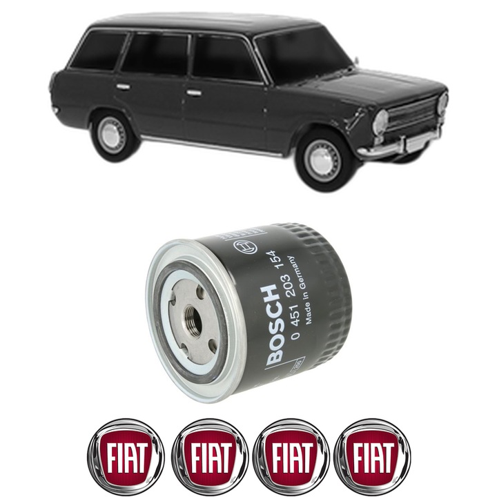 Filtru ulei FIAT 124 Familiare (124_) 1200 din 1967-1973 KW 44 CP 60 CMC 1197, auto, Bosch, 4x Stickere auto cu FIAT