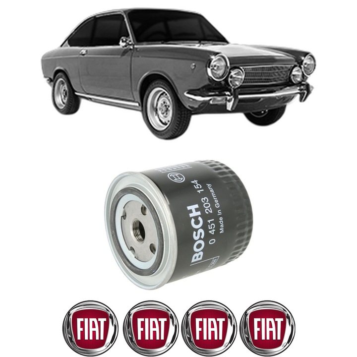 Filtru ulei FIAT 124 Coupe (124_) 1600 Sport din 1972-1975 KW 76 CP 104 CMC 1592, auto, Bosch, 4x Stickere auto cu FIAT