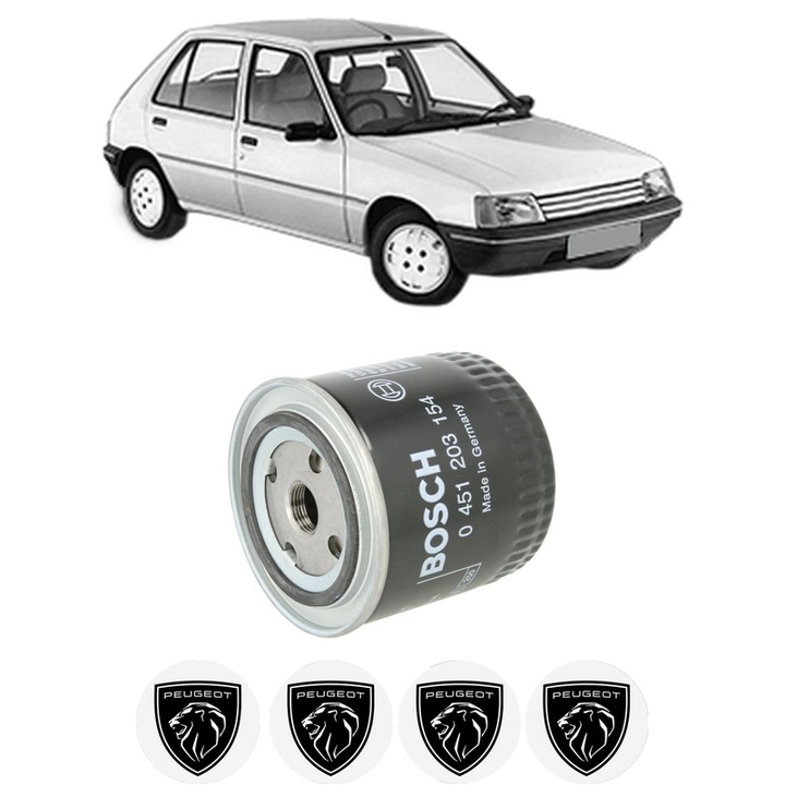 Filtru ulei PEUGEOT 205 I (741A/C) 1.4 din 1985-1987 KW 58 CP 79 CMC 1360, auto, Bosch, 4x Stickere auto cu PEUGEOT
