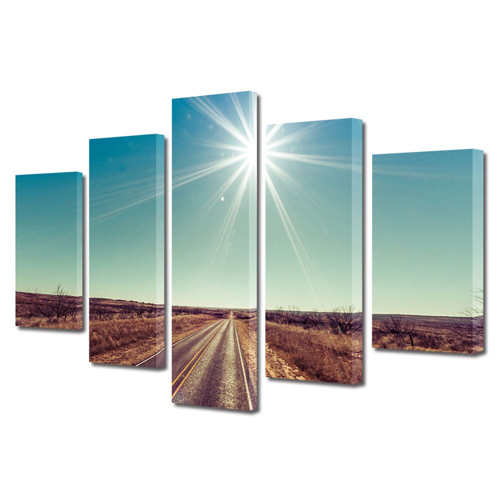 Set Tablouri Muilticanvas 5 Piese Vintage Aspect Retro Drum sub soare