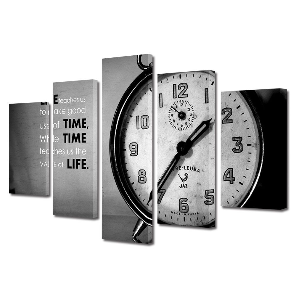 Set Tablouri Muilticanvas 5 Piese Vintage Aspect Retro Timpul e pretios 80 x 150 cm