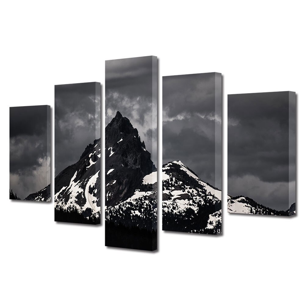 Set Tablouri Muilticanvas 5 Piese Vintage Aspect Retro Nori de furtuna pe munte 80 x 150 cm