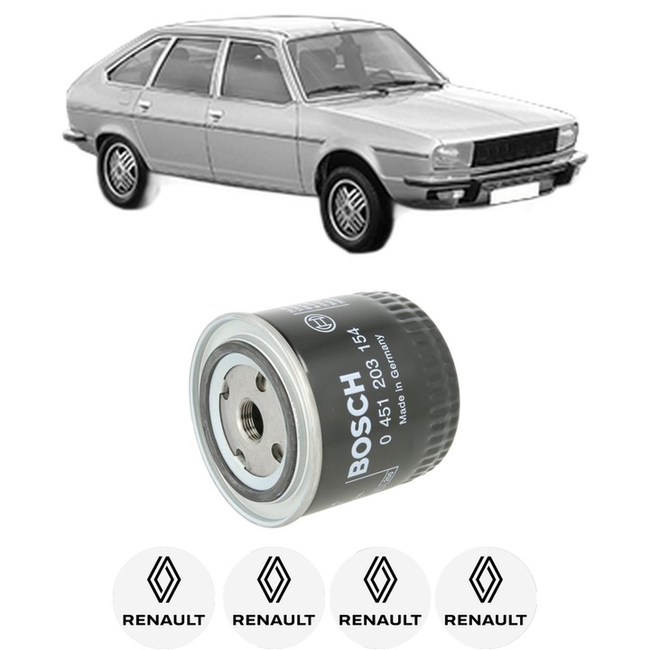 Filtru ulei RENAULT 20 (127_) 2.0 (1272) din 1977-1980 KW 80 CP 109 CMC 1995, auto, Bosch, 4x Stickere auto cu RENAULT