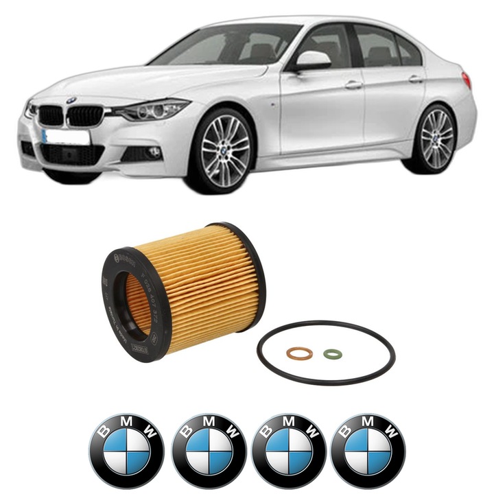 Filtru ulei BMW Seria 3 (F30, F80) 320 i xDrive din 2012-2018 KW 135 CP 184 CMC 1997, auto, Bosch, 4x Stickere auto cu BMW
