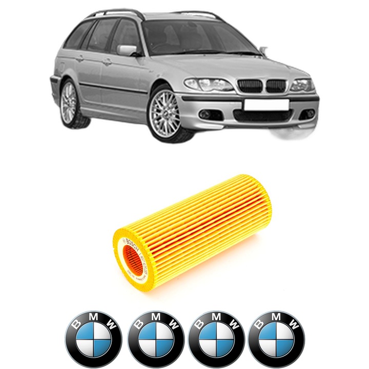 Filtru ulei BMW Seria 3 Touring (E46) 320 d din 2001-2005 KW 110 CP 150 CMC 1995, auto, Bosch, 4x Stickere auto cu BMW