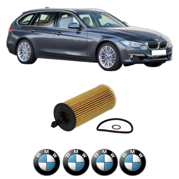 Filtru ulei BMW Seria 3 Touring (F31) 320 d din 2012-2019 KW 120 CP 163 CMC 1995, auto, Bosch, 4x Stickere auto cu BMW