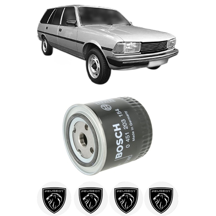 Filtru ulei PEUGEOT 305 Estate Van (581S) 1.5 din 1982-1988 KW 54 CP 73 CMC 1472, auto, Bosch, 4x Stickere auto cu PEUGEOT